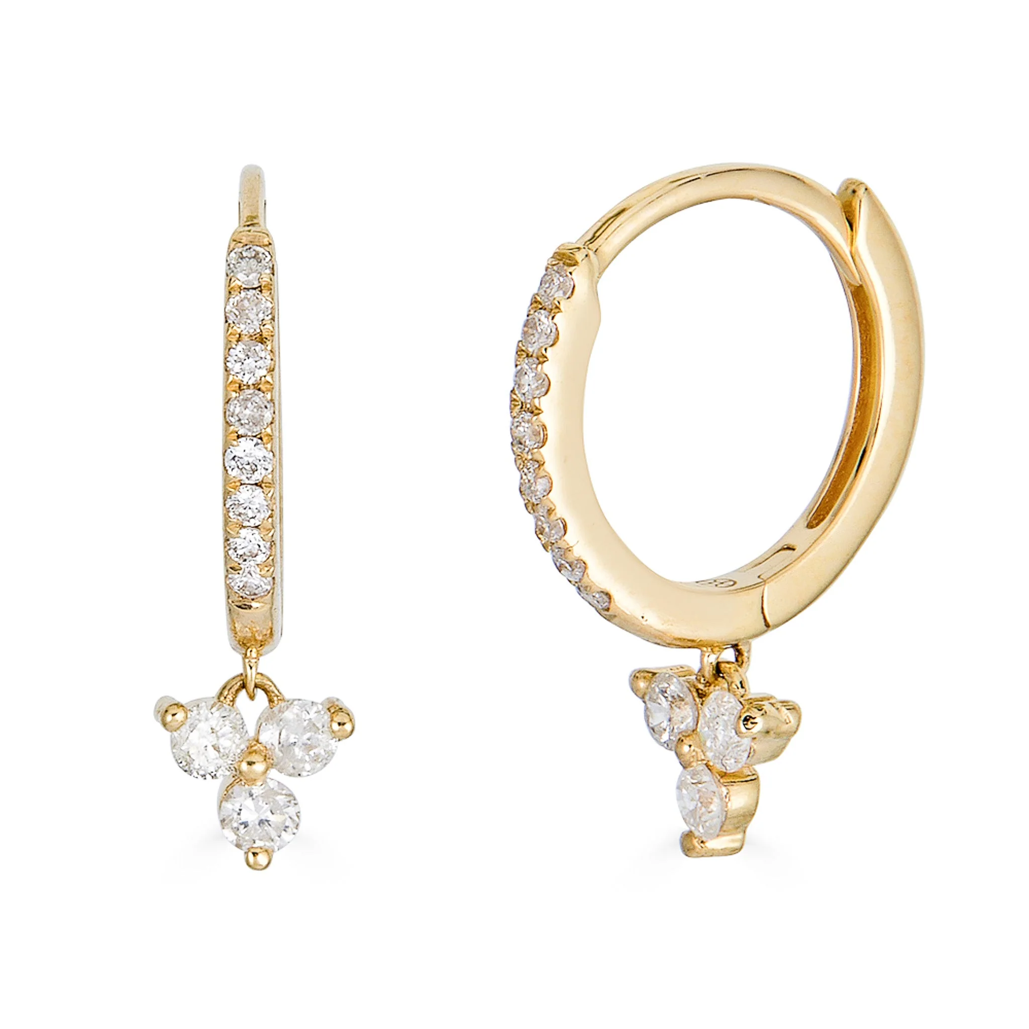 14K Diamond Dangle Huggies