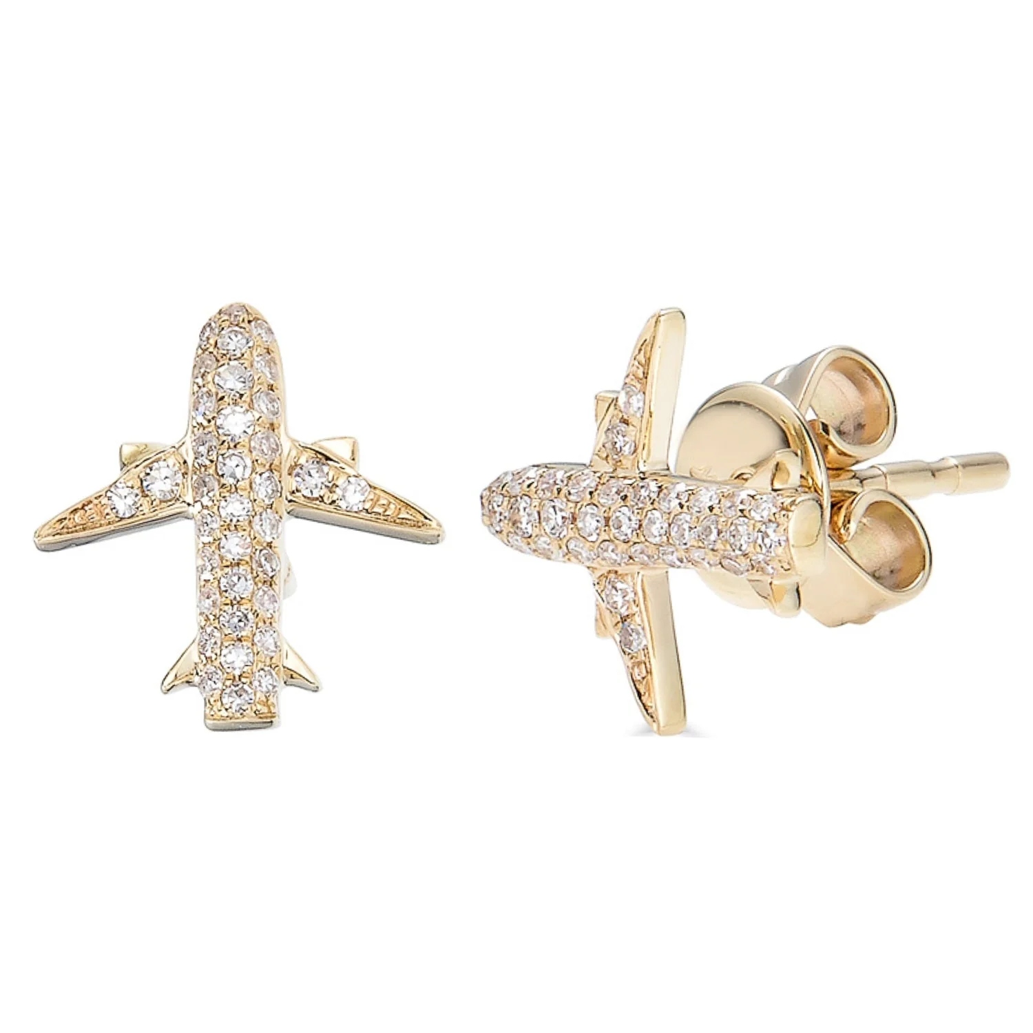 14K Diamond Airplane Stud Earrings