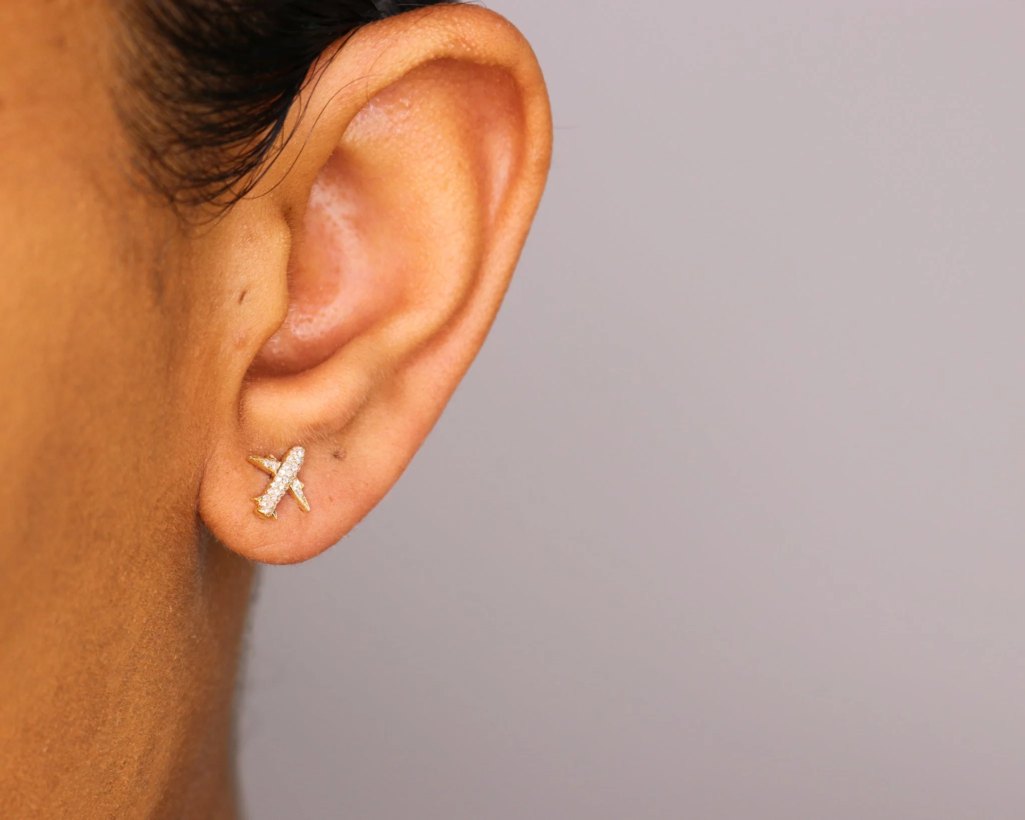 14K Diamond Airplane Stud Earrings - Image 2
