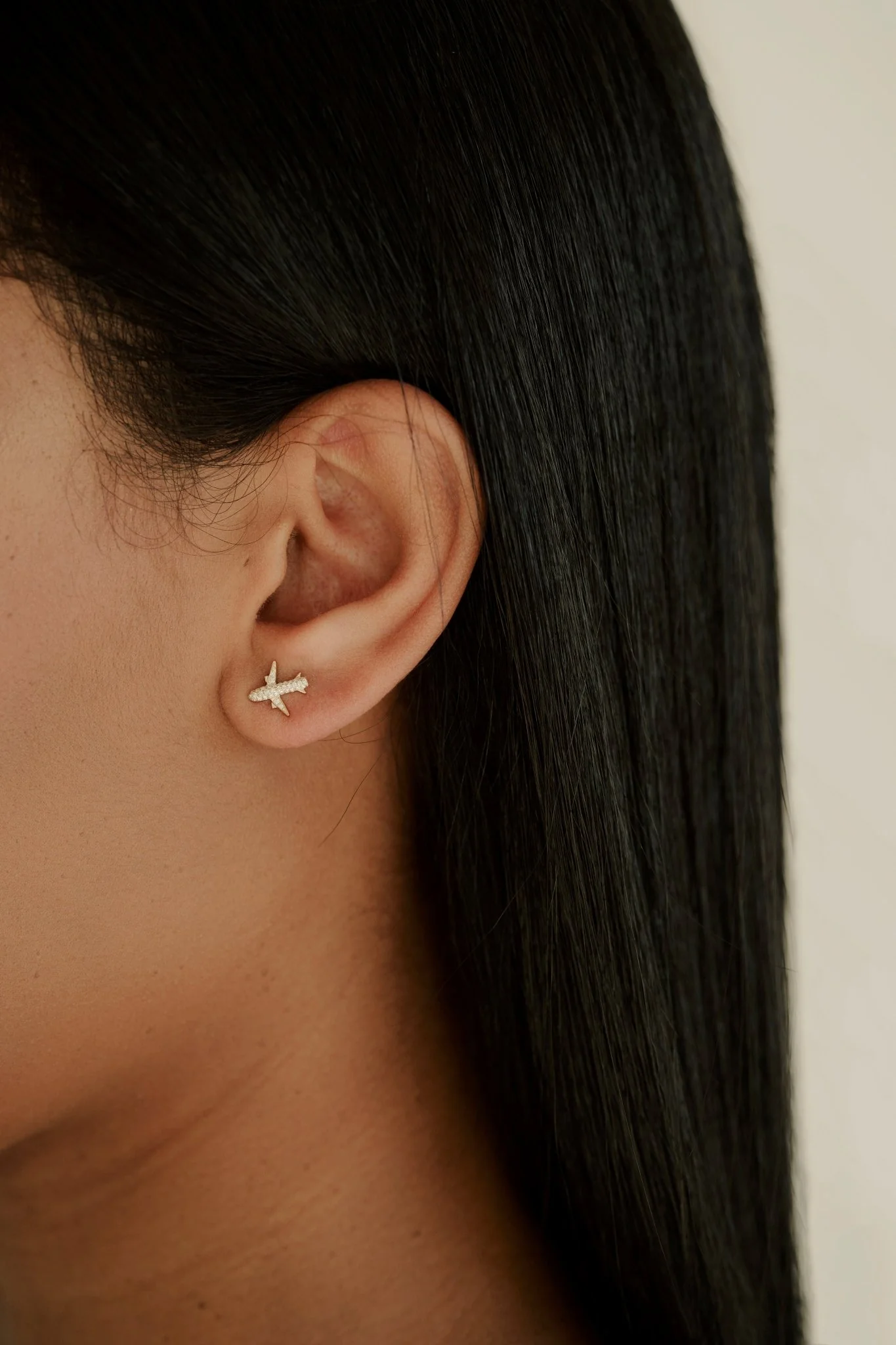 14K Diamond Airplane Stud Earrings - Image 3