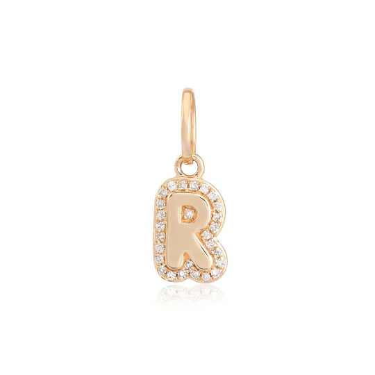 14K Diamond Bubble Initial Letter Charm - Image 5