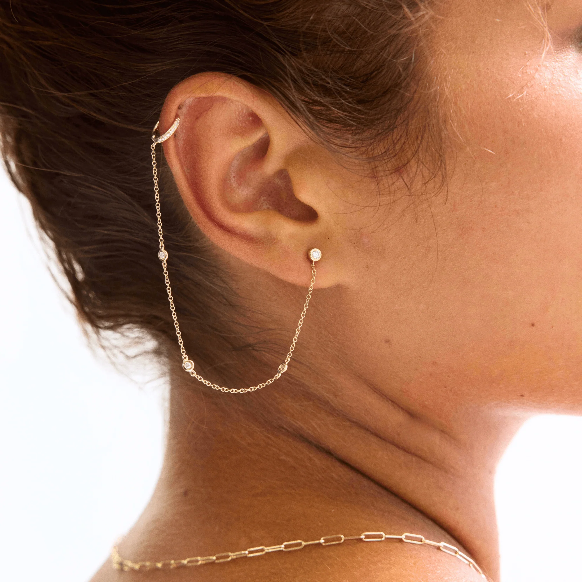 14K Diamond Chain Ear Cuff - Image 2