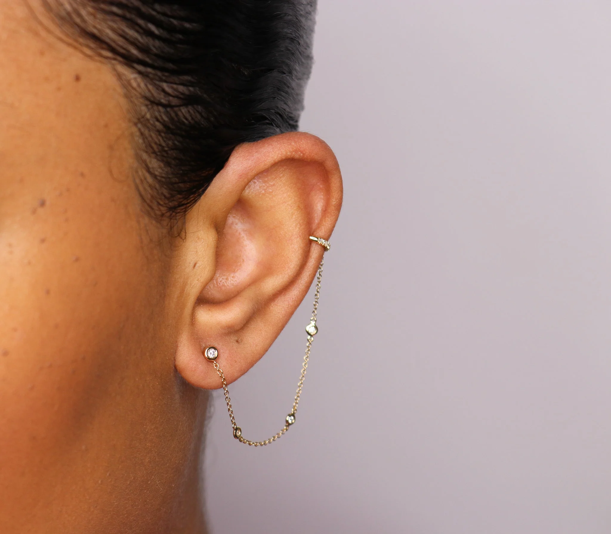 14K Diamond Chain Ear Cuff - Image 3