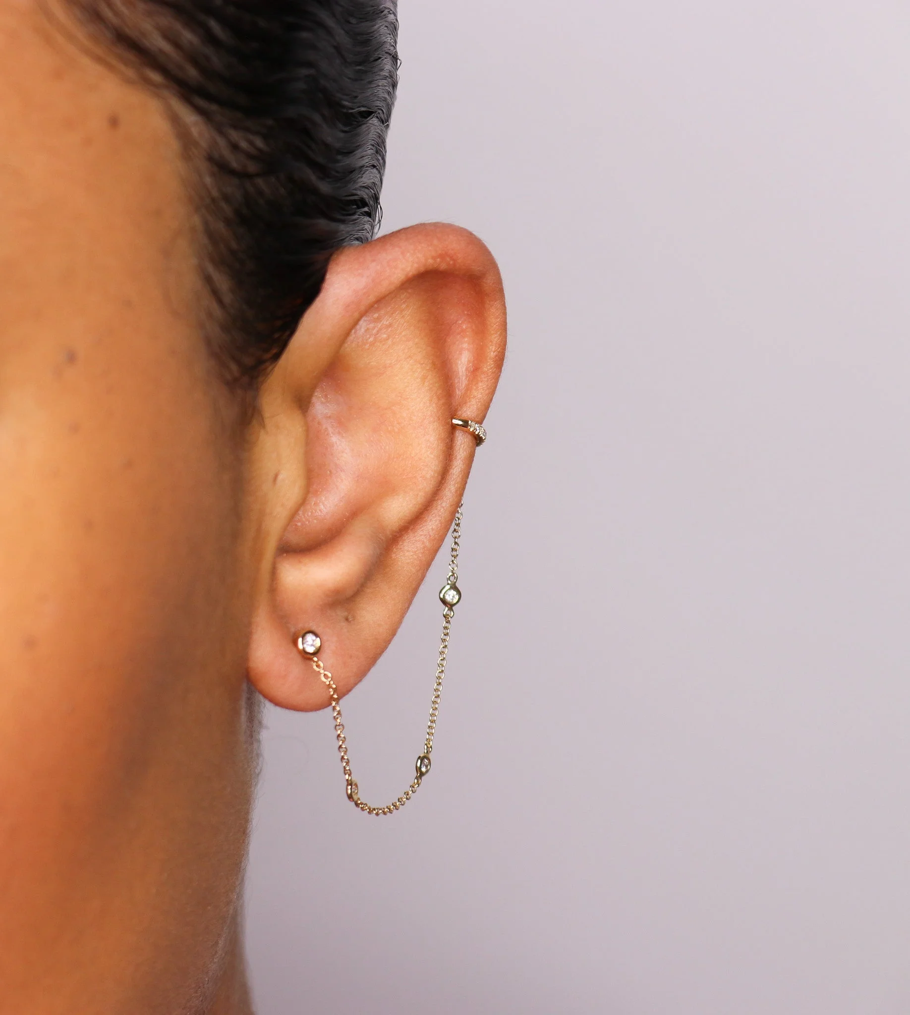 14K Diamond Chain Ear Cuff - Image 4