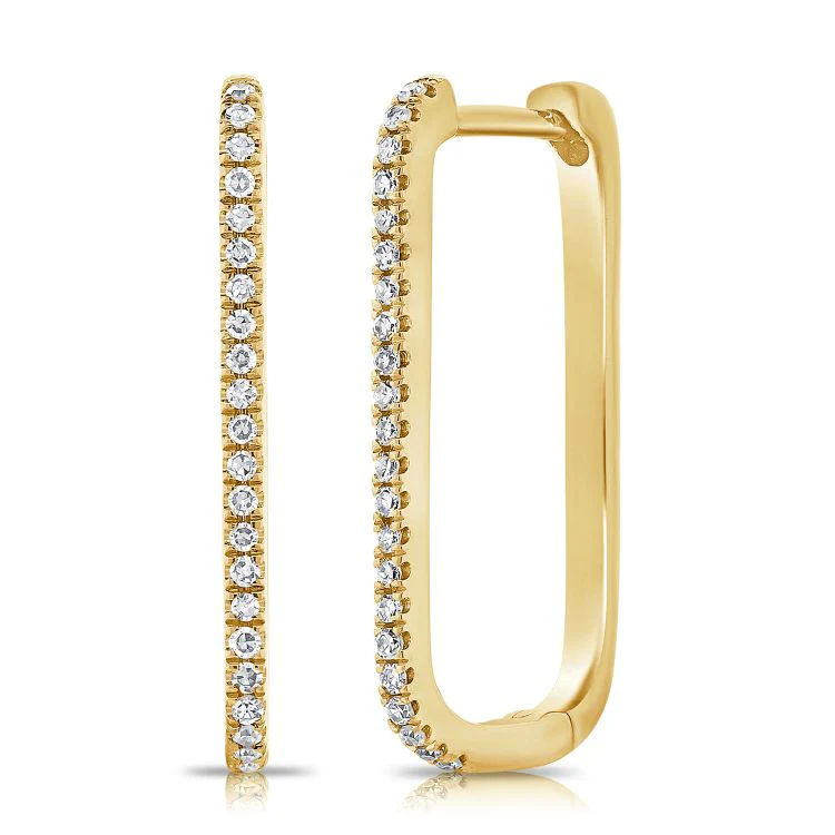14K Diamond Large Rectangle Hoop Earrings