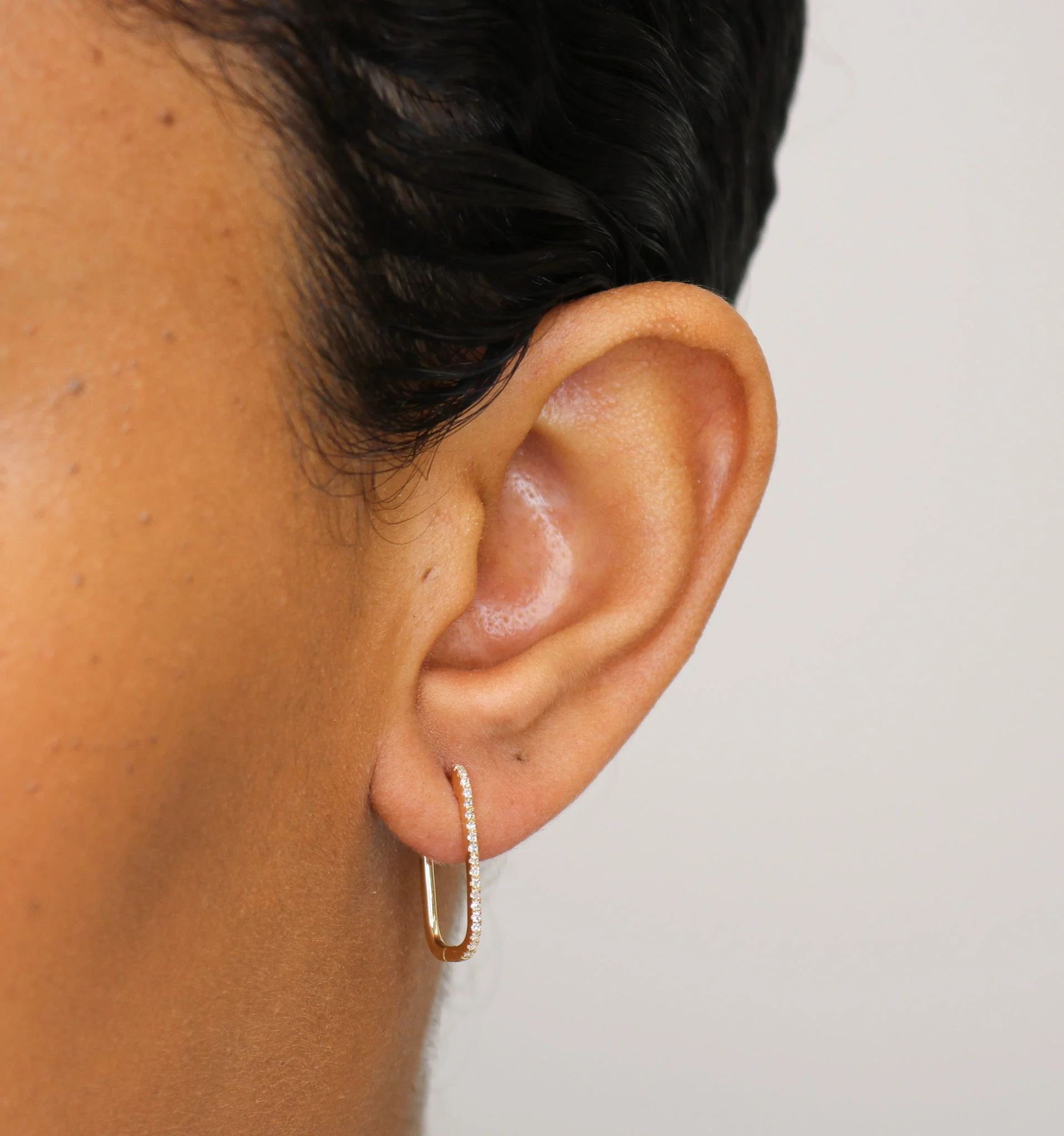 14K Diamond Large Rectangle Hoop Earrings - Image 2