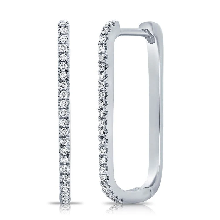 14K Diamond Large Rectangle Hoop Earrings - Image 3