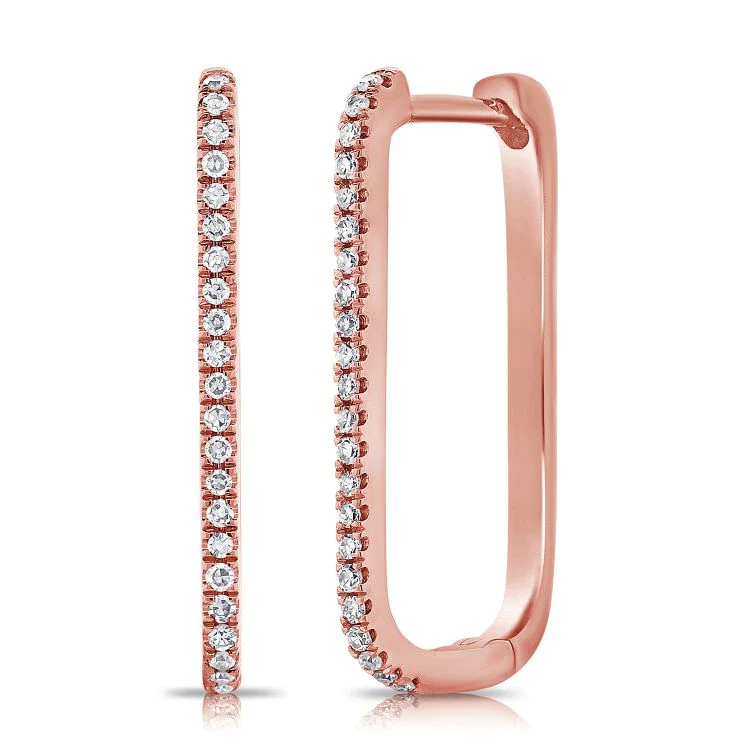 14K Diamond Large Rectangle Hoop Earrings - Image 4