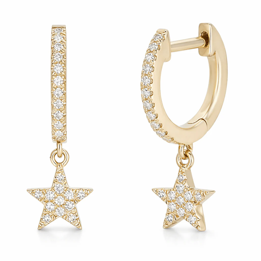 14K Diamond Star Dangle Huggies