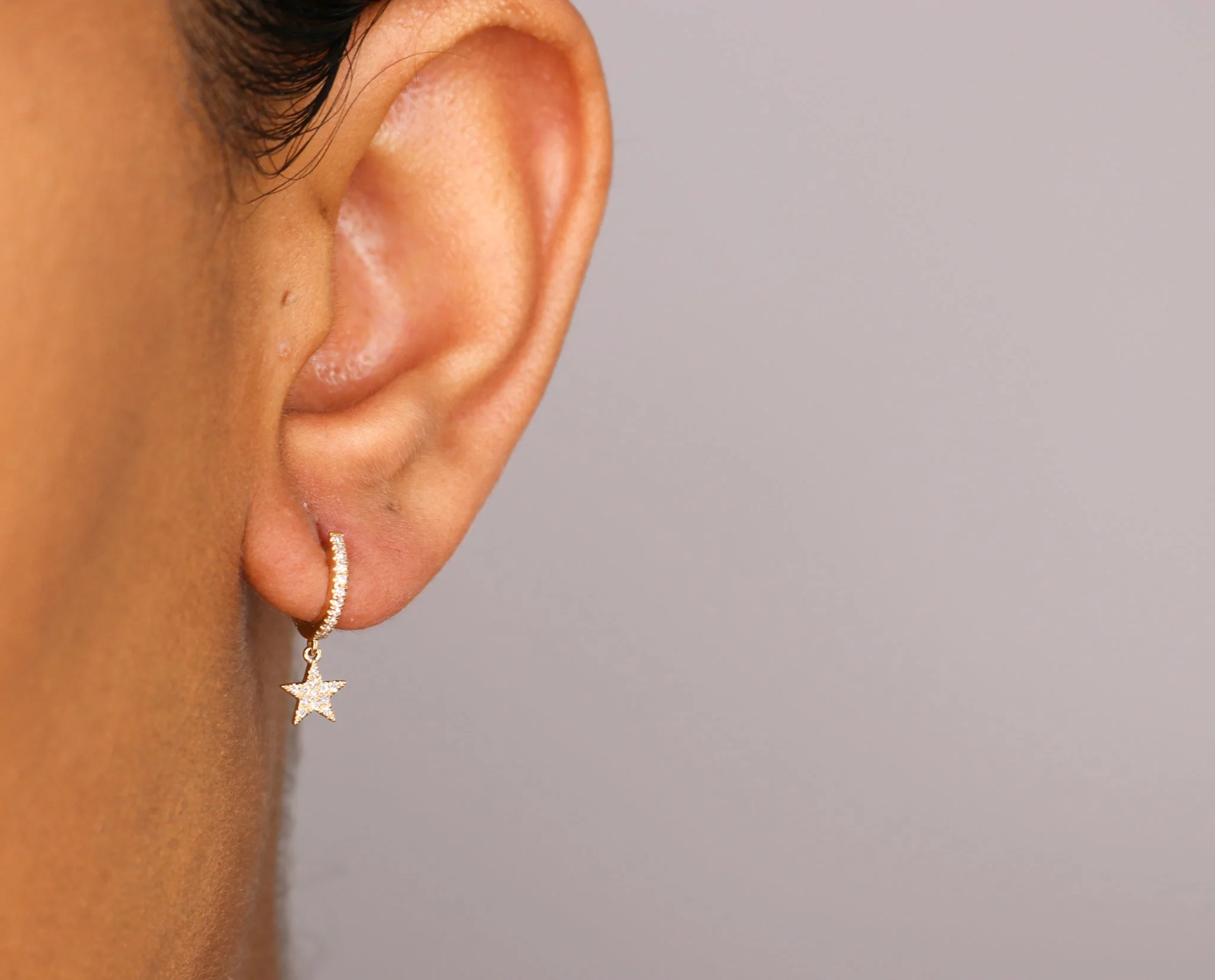 14K Diamond Star Dangle Huggies - Image 2