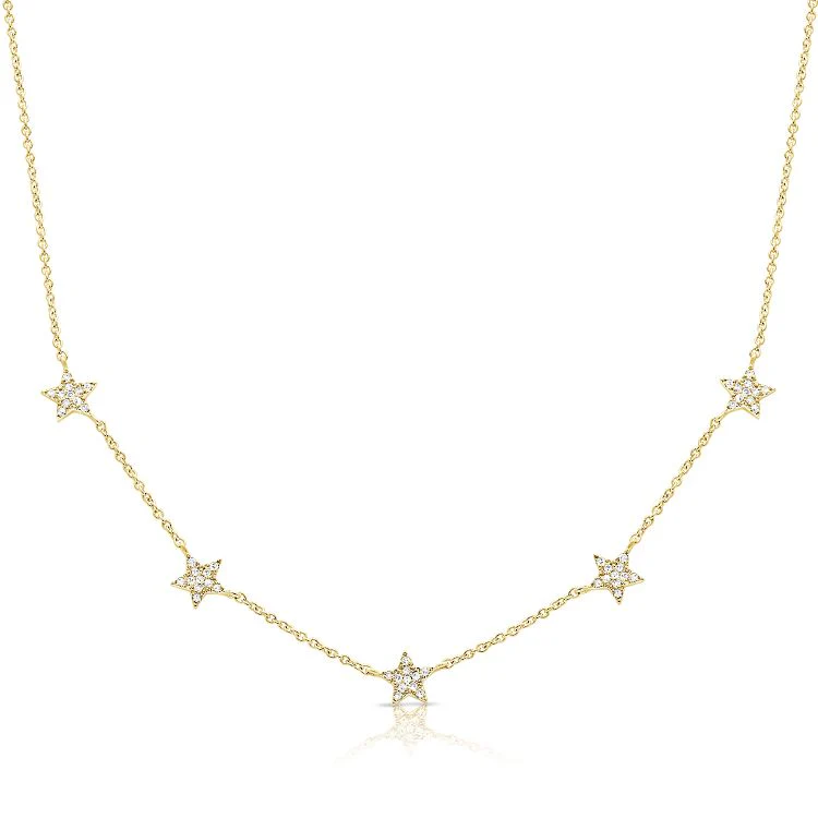 14K Diamond Star Station Necklace