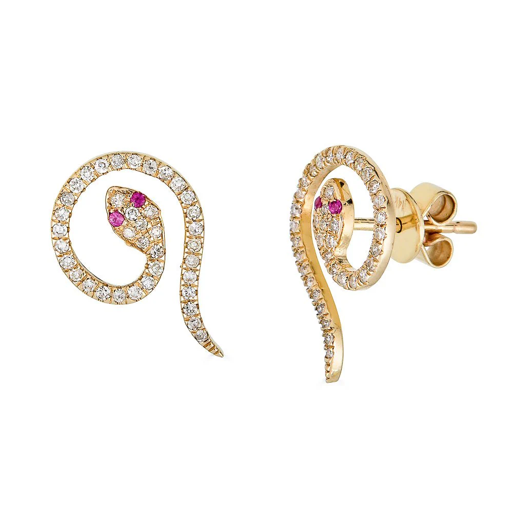 14K Emerald Snake Stud Earrings - Image 3