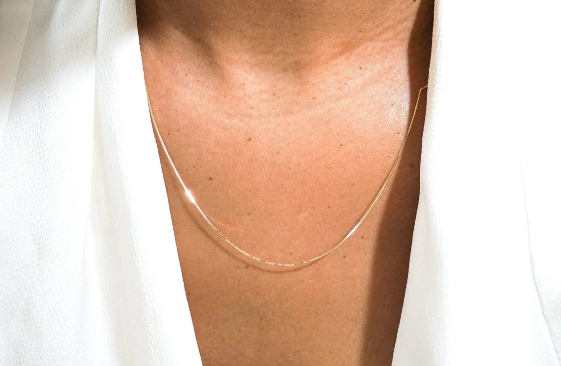 14K Gold Box Chain Necklace