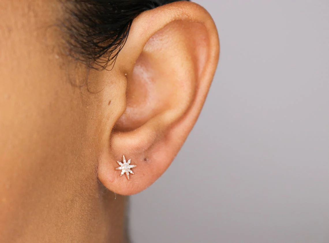 14K Starburst Diamond Studs - Image 2