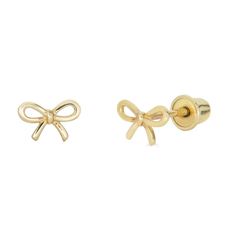 14K Gold Bow Stud Earrings