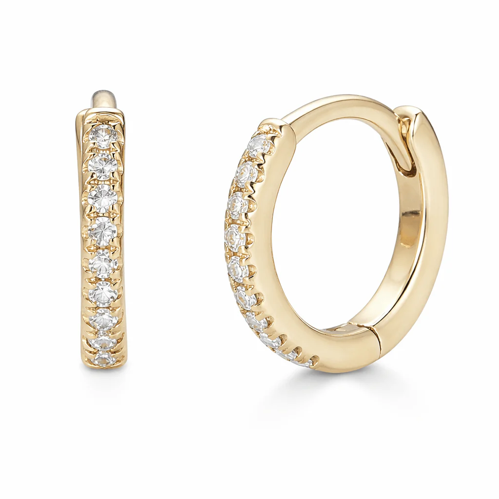 14K Diamond Huggie Hoop Earrings