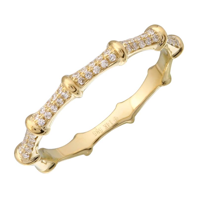 14K Yellow Gold Bamboo Diamond Ring - Image 2