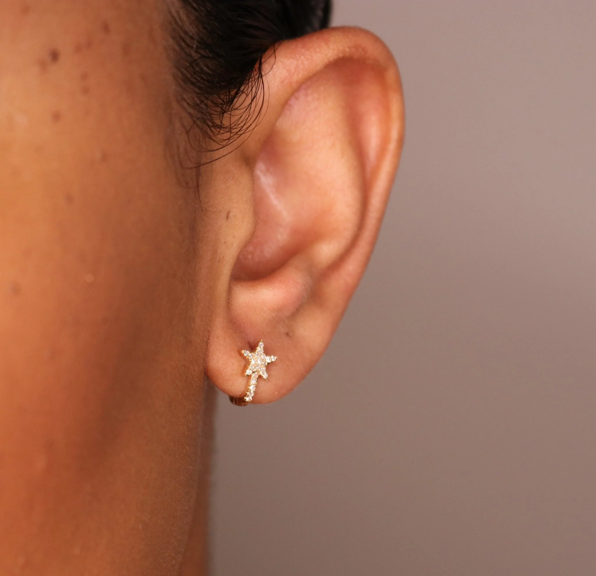 14K Diamond Star Hook Huggies - Image 2