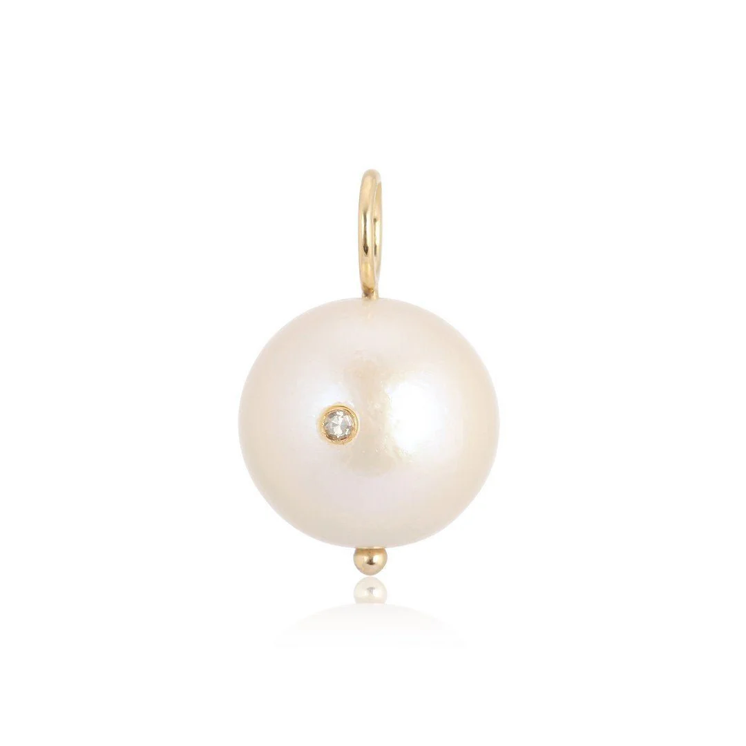 14K Gold Diamond Pearl Charm